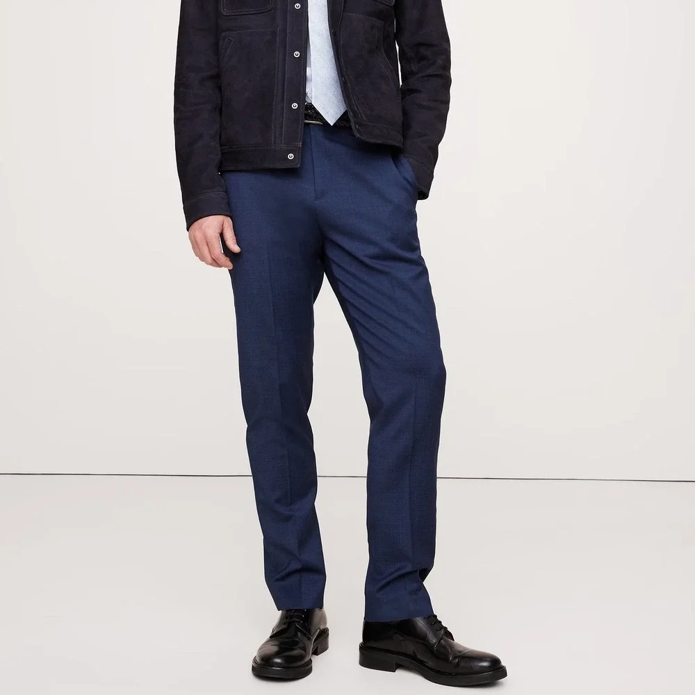 Banana Republic Italian Nailhead Wool Dress Pants - Size 30R - Blue Slim Trouser